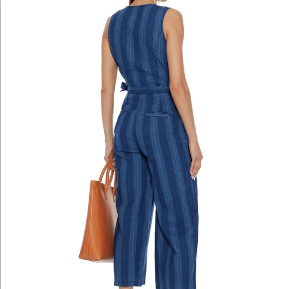 NEW • Joie • Xenia Cropped Striped Linen and Cotton Blend Jumpsuit Blue XXS - Picture 2 of 3